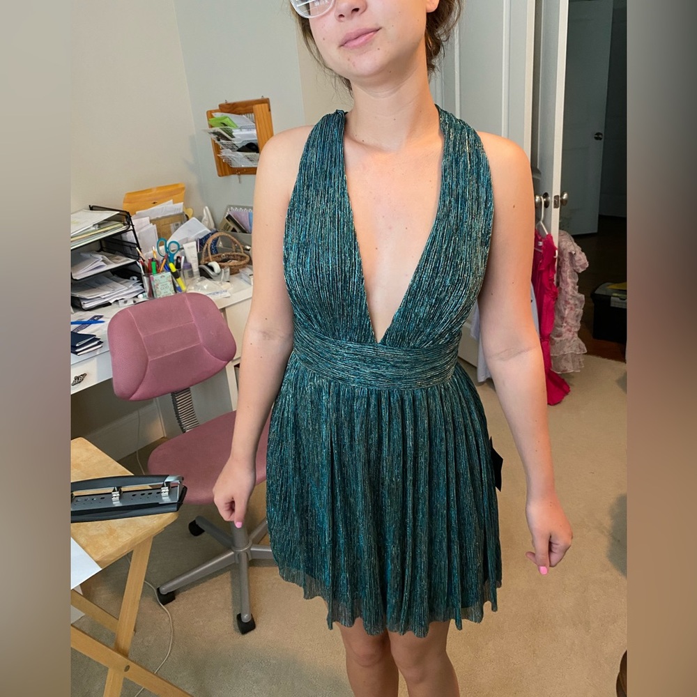 Lulus Ailey Gold & Teal Dress - Picture 3 of 3